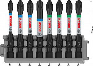 Komplet vijačnih nastavkov PRO Impact, PH1, PH2 (x 2), PH3, PZ1, PZ2 (x 2), PZ3, 55 mm, 8 kosov
