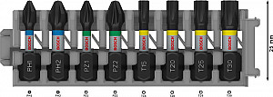 Komplet vijačnih nastavkov PRO Impact, PH1; PH2; PZ1; PZ2; T15; T20; T25; T30, 25 mm, 8-delni