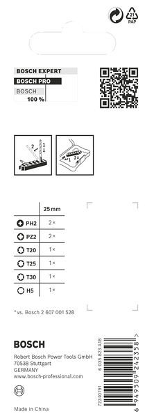 Komplet vijačnih nastavkov PRO Impact, PH2 (x 2); PZ2 (x 2); H5; T20; T25; T30, 25 mm, 8-delni