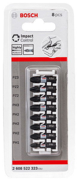 Komplet vijačnih nastavkov PRO Impact, PH1; PH2 (x 2); PH3; PZ1; PZ2 (x 2); PZ3, 25 mm, 8 kosov