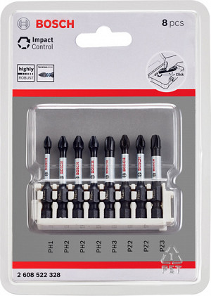 Komplet vijačnih nastavkov PRO Impact, PH1, PH2 (x 2), PH3, PZ1, PZ2 (x 2), PZ3, 55 mm, 8 kosov