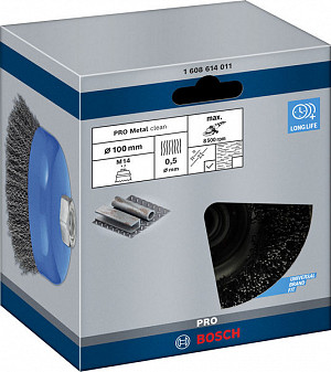 Lončasta žična ščetka PRO Metal clean, 100 x 0,5 mm, navoj