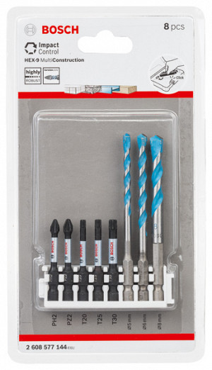 Mešani 8-delni komplet s svedri PRO Impact Set in škatlo Pick and Click, PH2 x 50 mm, PZ2 x 50 mm, T20 x 50 mm, T25 x 50 mm, T30 x 50 mm, MC 5/6/8 x 50 mm