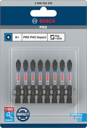 Nastavek PRO Phillips Impact, PH2, 55 mm, 8 kosov