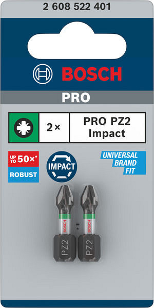 Nastavek PRO Pozidriv Impact, PZ2, 25 mm, 2 kosa