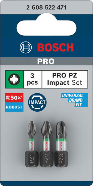 Nastavek PRO PZ Impact, PZ1 x 25, PZ2 x 25, PZ3 x 25 mm, 3 kosi