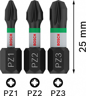 Nastavek PRO PZ Impact, PZ1 x 25, PZ2 x 25, PZ3 x 25 mm, 3 kosi