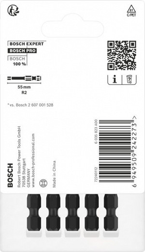 Nastavek PRO Robertson Impact, R2, 55 mm, 5 kosov