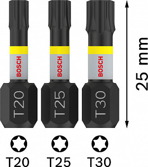 Nastavek PRO T Impact, T20 x 25, T25 x 25, T30 x 25 mm, 3 kosi