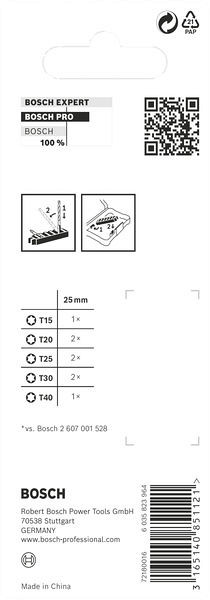 Nastavek PRO Torx Impact, T15, T20(x2), T25(x2), T30(x2), T40, 25 mm, 8 kosov