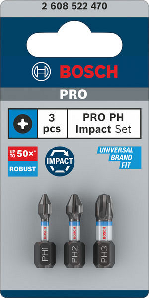 Nastavki PRO PH Impact, PH1 x 25, PH2 x 25, PH3x 25 mm, 3 kosi