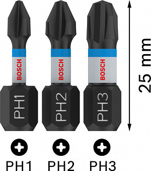 Nastavki PRO PH Impact, PH1 x 25, PH2 x 25, PH3x 25 mm, 3 kosi