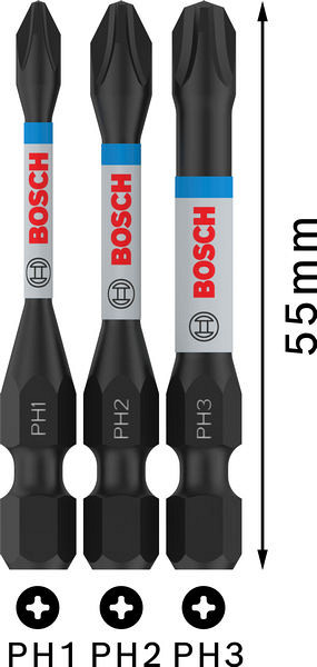 Nastavki PRO PH Impact, PH1 x 55, PH2 x 55, PH3x 55 mm, 3 kosi