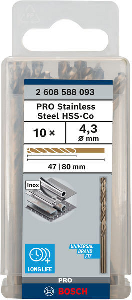 Sveder PRO Stainless Steel HSS-Co, 4,3 x 47 x 80 mm, 10 kosov