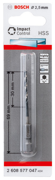 Sveder s šesterorobim steblom HSS 2,5 mm