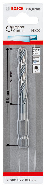 Sveder s šesterorobim steblom HSS 6,0 mm