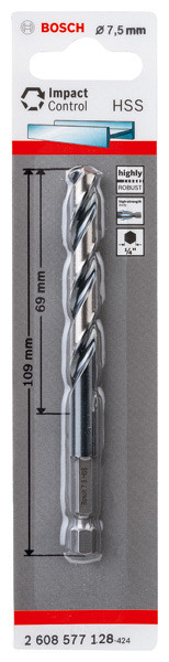 Sveder s šesterorobim steblom HSS 7,5 mm