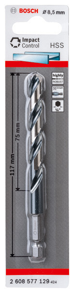 Sveder s šesterorobim steblom HSS 8,5 mm