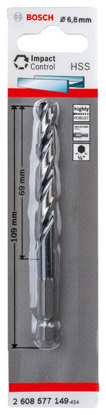 Sveder s šesterorobim steblom HSS 6,8 mm