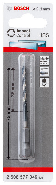 Sveder s šesterorobim steblom HSS 3,2 mm