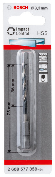 Sveder s šesterorobim steblom HSS 3,3 mm