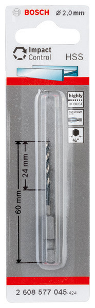 Sveder s šesterorobim steblom HSS 2,0 mm