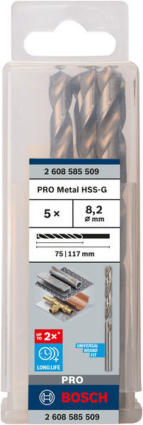 Sveder standardne dolžine PRO Metal HSS-G, 8,2 x 75 x 117 mm, 5 kosov