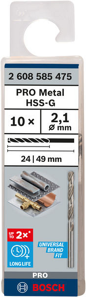 Sveder standardne dolžine PRO Metal HSS-G, 2,1 x 24 x 49 mm, 10 kosov