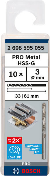 Sveder standardne dolžine PRO Metal HSS-G, 3 x 33 x 61 mm, 10 kosov
