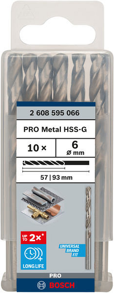 Sveder standardne dolžine PRO Metal HSS-G, 6 x 57 x 93 mm, 10 kosov
