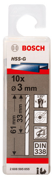 Sveder standardne dolžine PRO Metal HSS-G, 3 x 33 x 61 mm, 10 kosov