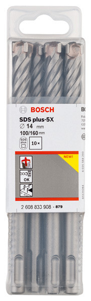 Udarni sveder PRO SDS plus-5X, 14 x 100 x 160 mm, 10 kosov