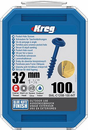 Slika izdelka: KREG® Blue-Kote vijaki (gorb navoj, Maxi-Loc) - 32 mm / 1.25", 100 kos