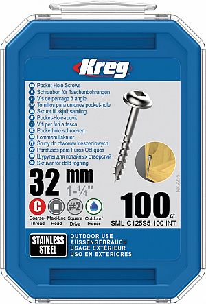 Slika izdelka: KREG® Nerjaveči (INOX) vijaki (grobi navoj, Maxi-Loc) - 32 mm / 1.25", 100 kos