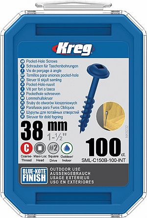 Slika izdelka: KREG® Blue-Kote vijaki (grob navoj, Maxi-Loc)- 38 mm / 1.5", 100 kos