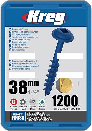 Slika izdelka: KREG® Blue-Kote vijaki (grobi navoj, Maxi-Loc) - 38 mm / 1.5", 1200 kos