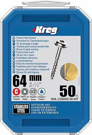 Slika izdelka: KREG® Nerjaveči (INOX) vijaki (grobi navoj, Maxi-Loc) - 64 mm / 2.5", 50 kos