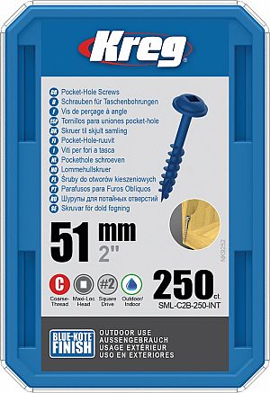Slika izdelka: KREG® Blue-Kote vijaki (grob navoj, Maxi-Loc) - 51mm / 2", 250 kos