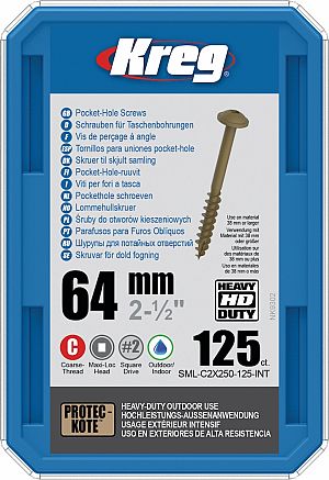Slika izdelka: KREG® HD Protec-Kote™ vijaki (grobi navoj, Maxi-Loc) - 64 mm / 2.5", 125 kos