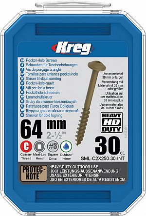 Slika izdelka: KREG® HD Protec-Kote™ Vijaki (grob navoj, Maxi-Loc) - 64 mm / 2.5", 30 kos