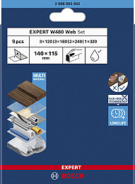 Komplet listov za ročno brušenje EXPERT W480 Web 1/4, 115 x 140 mm, G120 (3x); G180 (3x); G240 (2x); G320 (1x), 9 kosov